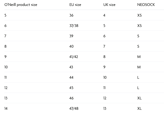 ONeil Mens Footwear 0 Size Chart